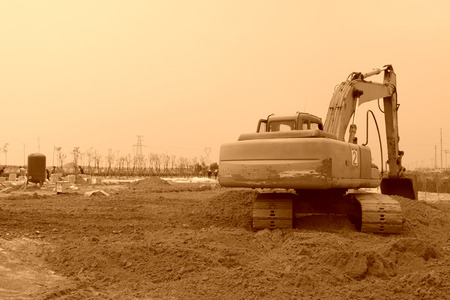 bulldozer finishing in the land, north chinaの写真素材