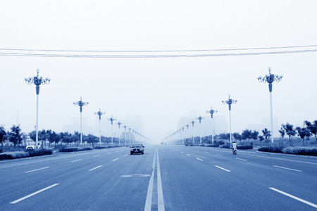 City Road Landscape in the mist, northern chinaのeditorial素材