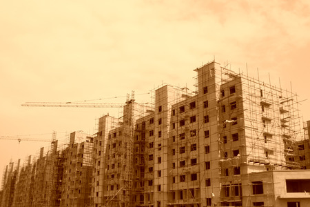 unfinished high level residential in a construction siteのeditorial素材