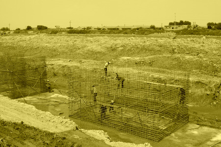 Sea water retaining engineering construction site, northern chinaの写真素材