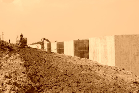 Sea water retaining engineering construction site, northern chinaの写真素材