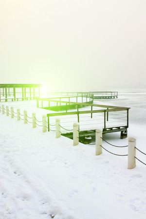 long corridor snow in the park, closeup of photoの写真素材