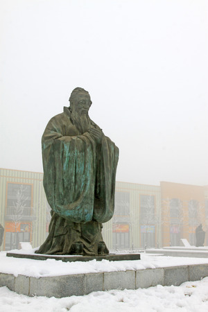 ancient China Confucian scholars sculpture, closeup of photoのeditorial素材