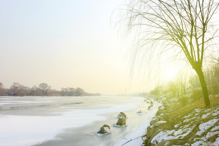 Hebei luanhe river natural scenery in winterの写真素材