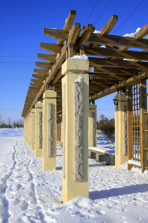 long corridor in the snow, closeup of photoの写真素材