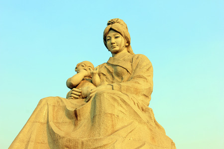 mother river levee sculpture, Hebei luanhe river, closeup of photoの写真素材