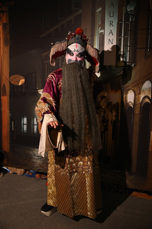 LUANNAN  COUNTY - DECEMBER 13: Chinese traditional PingJu character showing classical costumes, on december 13, 2014, Luannan County, Hebei Province, Chinaのeditorial素材