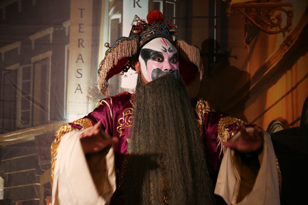 LUANNAN  COUNTY - DECEMBER 13: Chinese traditional PingJu character showing classical costumes, on december 13, 2014, Luannan County, Hebei Province, Chinaのeditorial素材