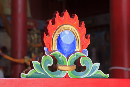 Painted decoration in a temple, closeup of photoの写真素材