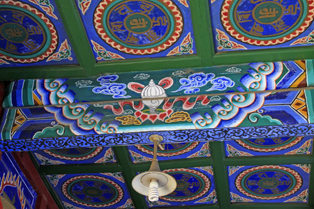 Painted beams in a temple, closeup of photoのeditorial素材