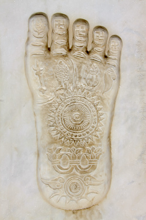  Buddha footprint on white marble stone in the Dazhao Lamaseryの写真素材