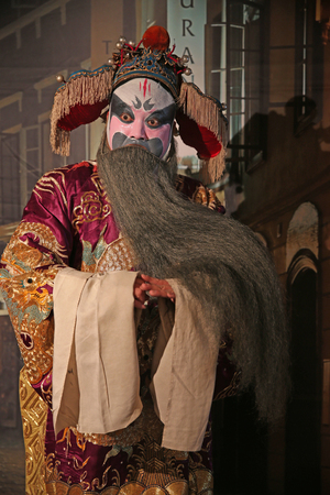 LUANNAN  COUNTY - DECEMBER 13: Chinese traditional PingJu character showing classical costumes, on december 13, 2014, Luannan County, Hebei Province, Chinaのeditorial素材