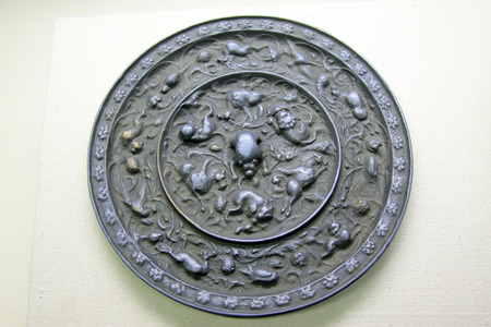 ancient Chinese bronze plate, closeup of photoのeditorial素材