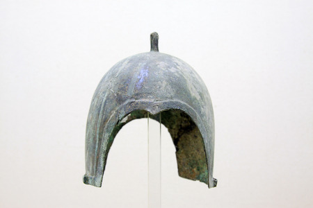 ancient Chinese bronze helmet, closeup of photoのeditorial素材