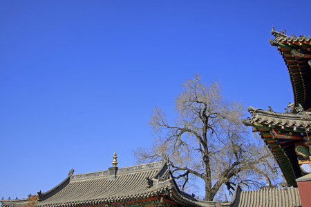 Gray roof of an ancient architectural style temple in inner mongolia 
