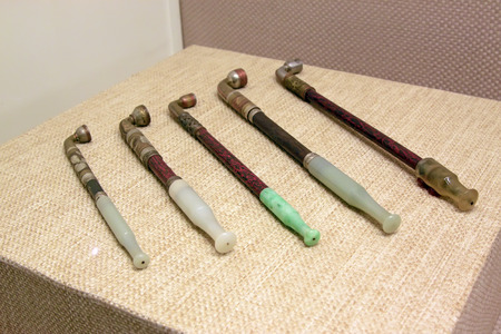 traditional Chinese style pipe smoke, closeup of photoのeditorial素材