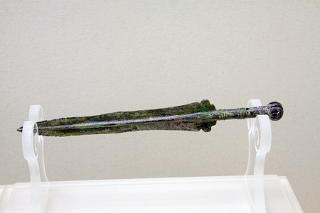 Chinese ancient weapon - bronze sword, closeup of photoのeditorial素材