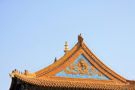 Glazed tile roof in a temple, closeup of photoのeditorial素材