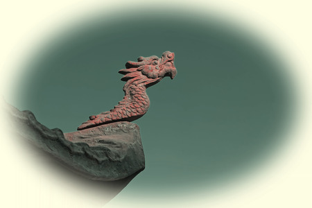 dragon modelling sculpture in a temple, closeup of photoの写真素材