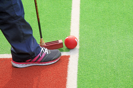 Chinese gate ball and athlete's legs, closeup of photoのeditorial素材