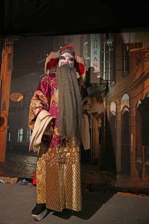 LUANNAN  COUNTY - DECEMBER 13: Chinese traditional PingJu character showing classical costumes, on december 13, 2014, Luannan County, Hebei Province, Chinaのeditorial素材