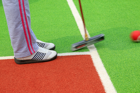 Chinese gate ball and athlete's legs, closeup of photoのeditorial素材