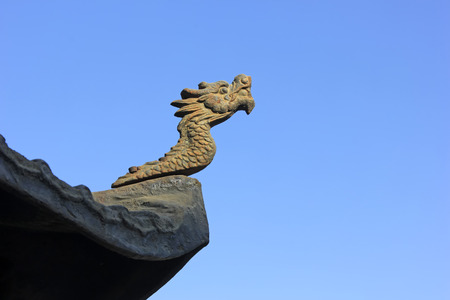 dragon modelling sculpture in a temple, closeup of photoの写真素材