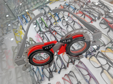 short sightness corrective lenses, closeup of photo