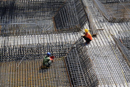 Screw thread steel bar framework, in the construction site