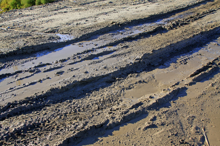 muddy road, closeup of photo