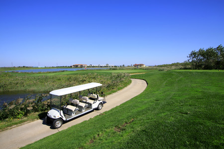 golf course landscape and battery cart, closeup of photoのeditorial素材