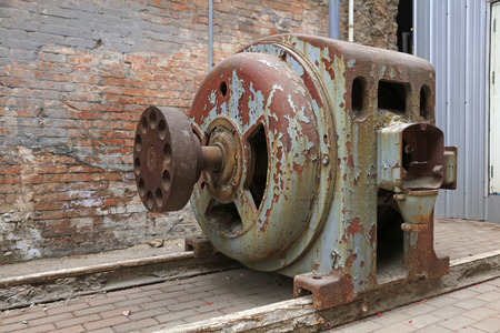 abandoned large mechanical equipment, closeup of photo