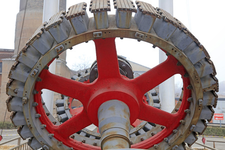 Big gear in a factory, closeup of photoの写真素材