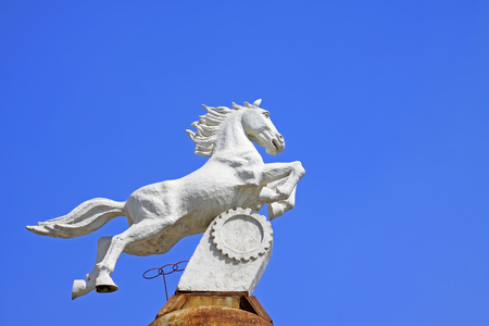 flying horse sculpture, closeup of photoの写真素材