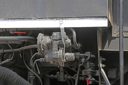 Steam locomotive mechanical parts, closeup of photo