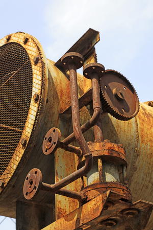 Steel pipe in the factory, closeup of photoの写真素材
