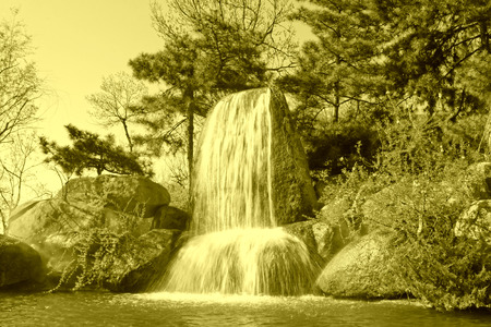 JI COUNTY - APRIL 5: Waterfall and pool in the Panshan Mountain scenic spot, April 5, 2014, ji county, tianjin, China.のeditorial素材