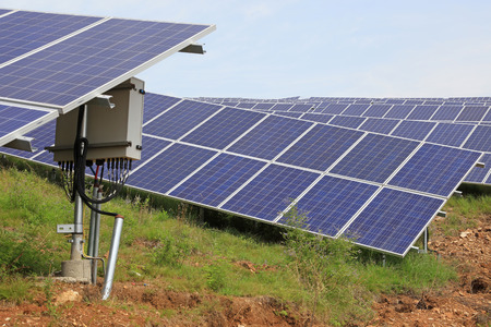 solar panel on the hillside, closeup of photo