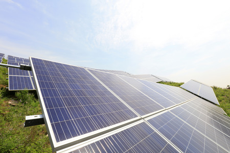 solar panel on the hillside, closeup of photo
