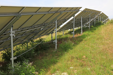 solar panel on the hillside, closeup of photo