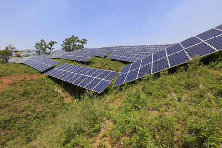 solar panel on the hillside, closeup of photo