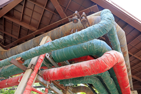 pipeline in abandoned factory, closeup of photoの写真素材