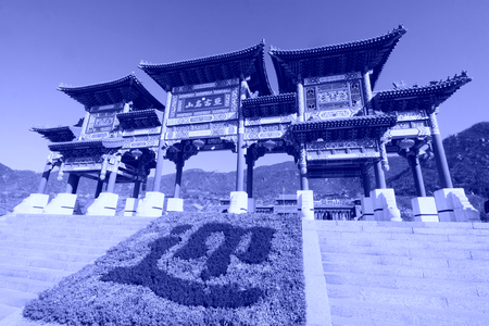 JI COUNTY - APRIL 5: Traditional Chinese style of memorial arch in Panshan Mountain scenic spot, April 5, 2014, ji county, tianjin, China.のeditorial素材