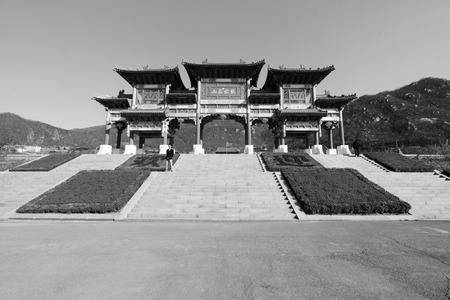 JI COUNTY - APRIL 5: Traditional Chinese style of memorial arch in Panshan Mountain scenic spot, April 5, 2014, ji county, tianjin, China.のeditorial素材