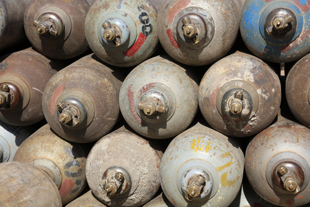 Compressed gas cylinders, closeup of photo