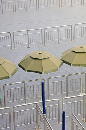 Sunshade and metal handrailの写真素材