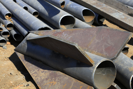 Steel pipe pile in the construction site, closeup of photoのeditorial素材