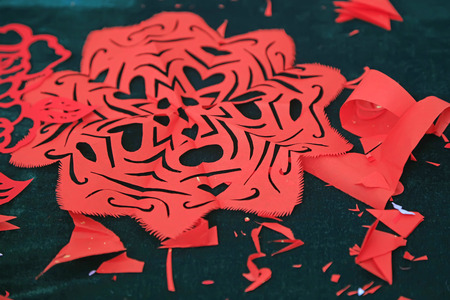 artwork of chinese paper cutting, closeup of photoの写真素材