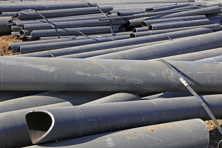 Steel pipe pile in the construction site, closeup of photoのeditorial素材