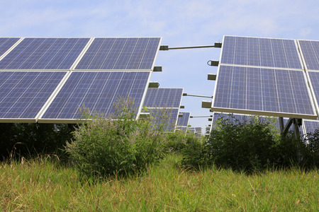 solar panel on the hillside, closeup of photo